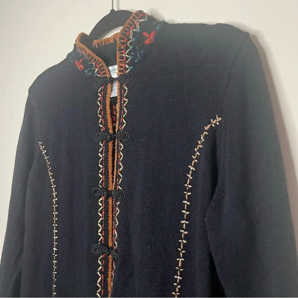 VTG COLDWATER CREEK Colorful Boho 90s Beaded Embroidered Longlined Fall Cardigan